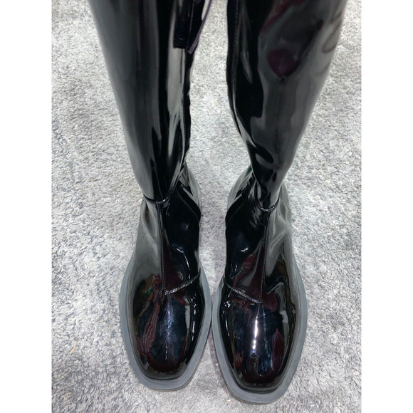 Givenchy Squared Black Patent Leather Thigh High OTK Over The Knee Flat Boots 41 - Picture 7 of 12